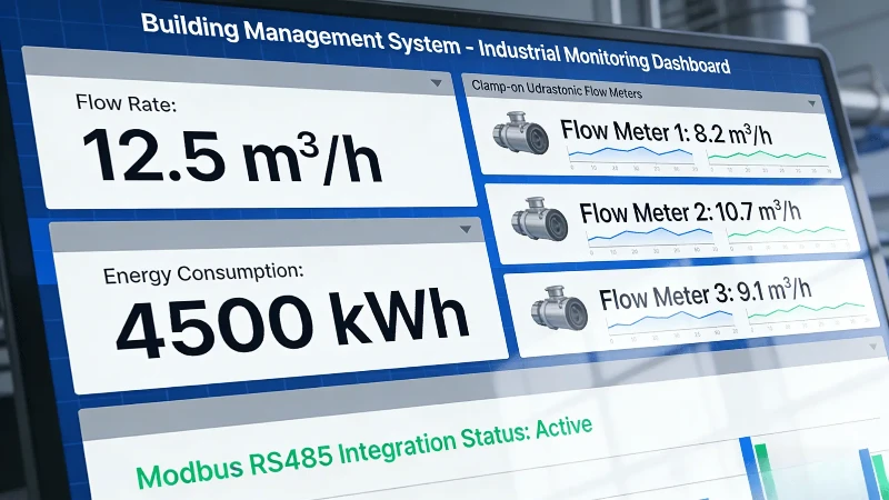 Building management system dashboard displaying data from clamp-on ultrasonic flow meters Building management system dashboard displaying data from clamp-on ultrasonic flow meters