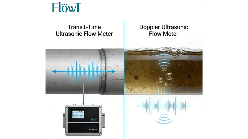 Comparison diagram of transit-time and Doppler ultrasonic flow measurement methods for different liquid conditions Comparison diagram of transit-time and Doppler ultrasonic flow measurement methods for different liquid conditions