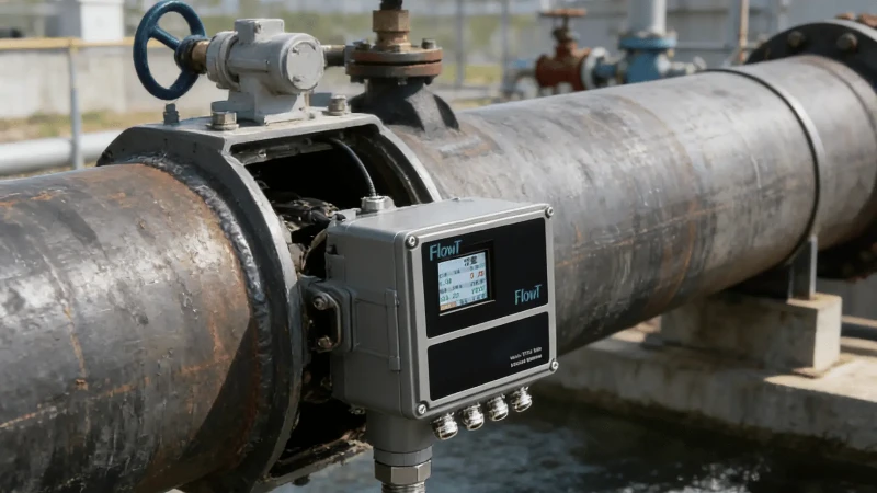 Insertion electromagnetic flow meter installed on a large municipal water pipeline for permanent monitoring Insertion electromagnetic flow meter installed on a large municipal water pipeline for permanent monitoring
